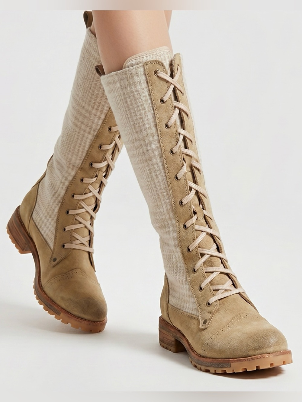 Woolrich Women’s Tan Suede Wool Plaid Lace-Up Boots
